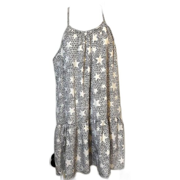 Ya Los Angeles Black Star Print Tiered Sundress L Boho Festival Dress - Picture 1 of 10